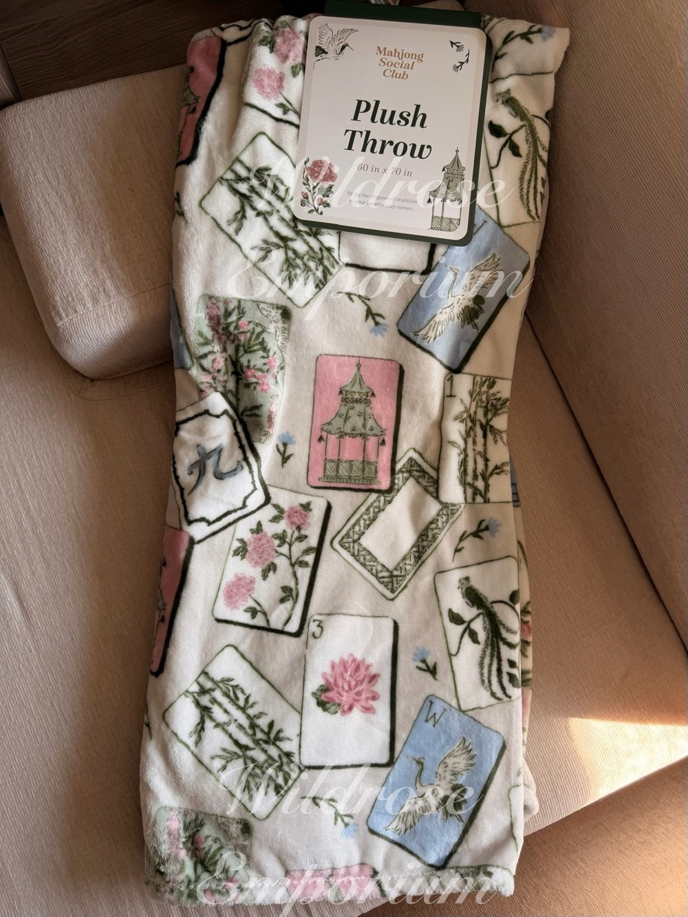 whimsical pink mahjong game tile motif hydrangea pink cottage farmhouse throw